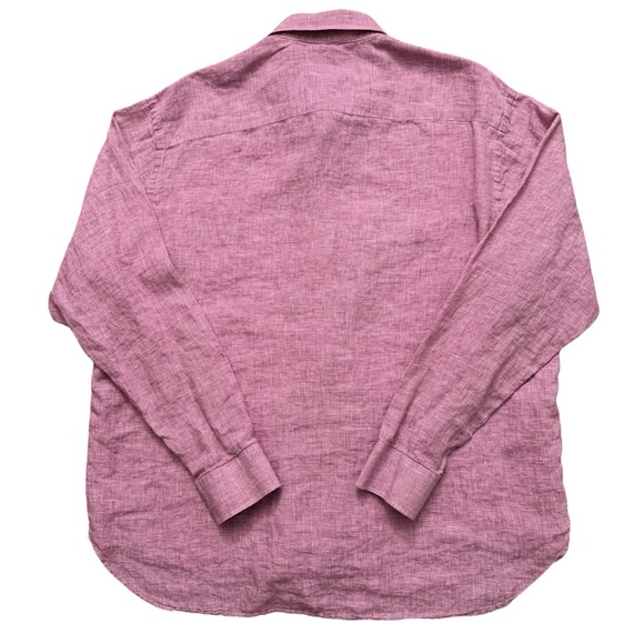 J.Peterman Shirt Mens Size XL Long Sleeve Button 100% Linen Houndstooth Pink - Picture 2 of 6